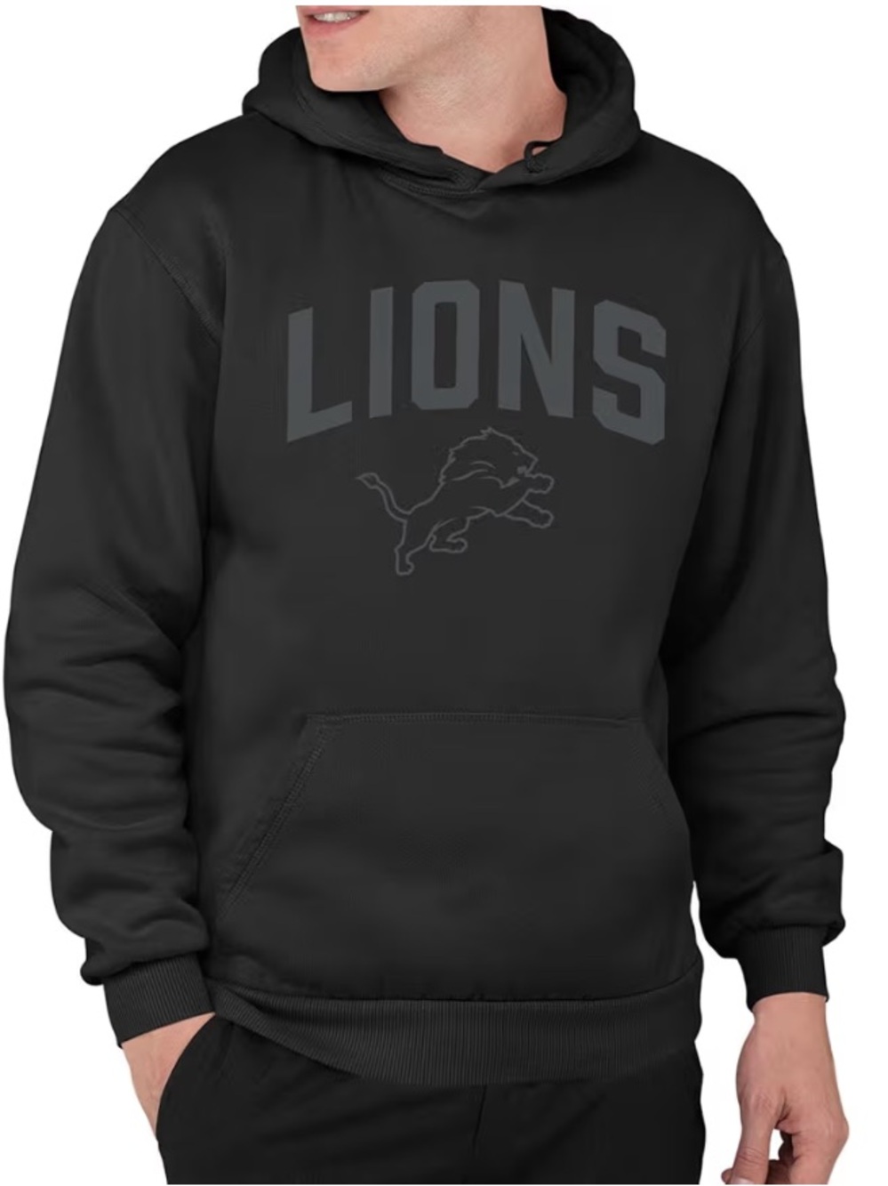 NFL Team Apparel Detroit Lions Pullover Hoodie in Black
